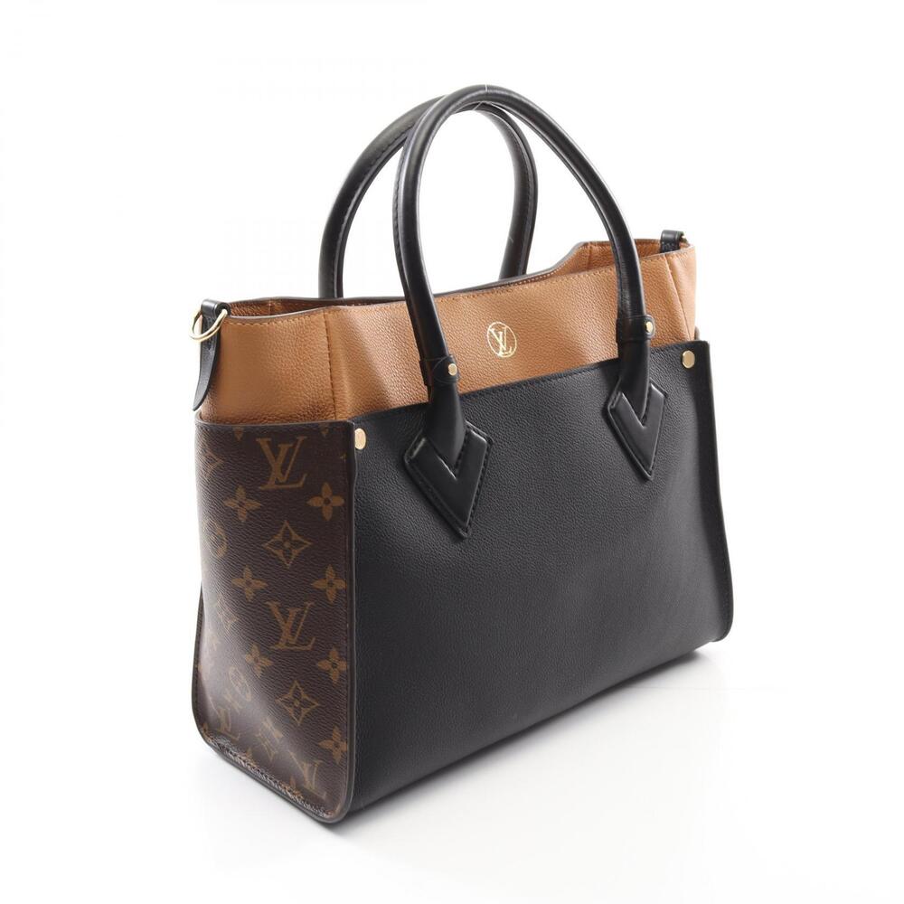 Louis Vuitton Leather On Handbag Monogram Canvas Black Brown Side My